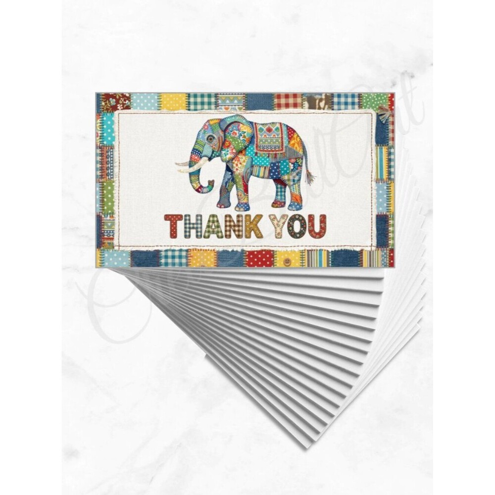 60 Patchwork Cards Elephant Design Thank You Cards - Picture 3 of 7